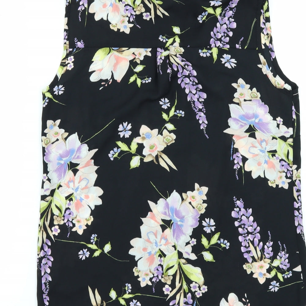 George Womens Black Floral Tunic Button-Up Size 8