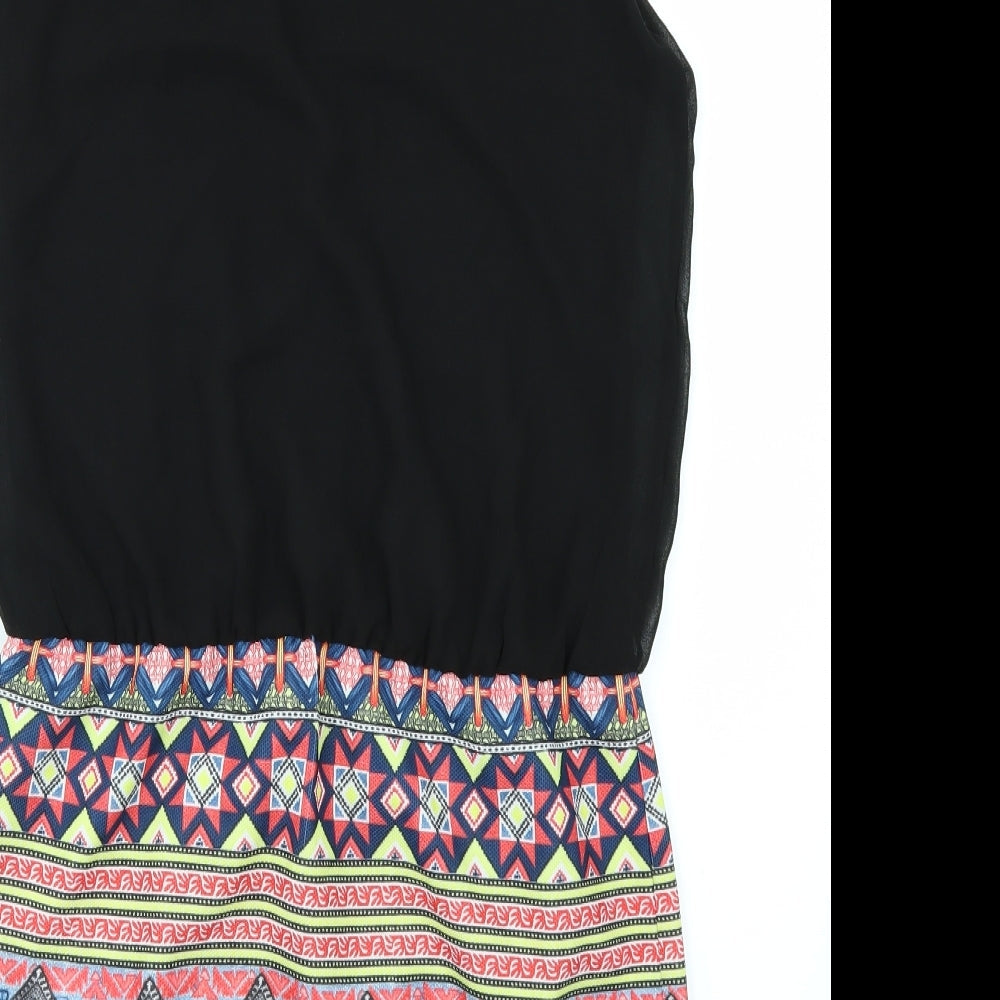 Unika Womens Black Geometric Rayon T-Shirt Dress Size M