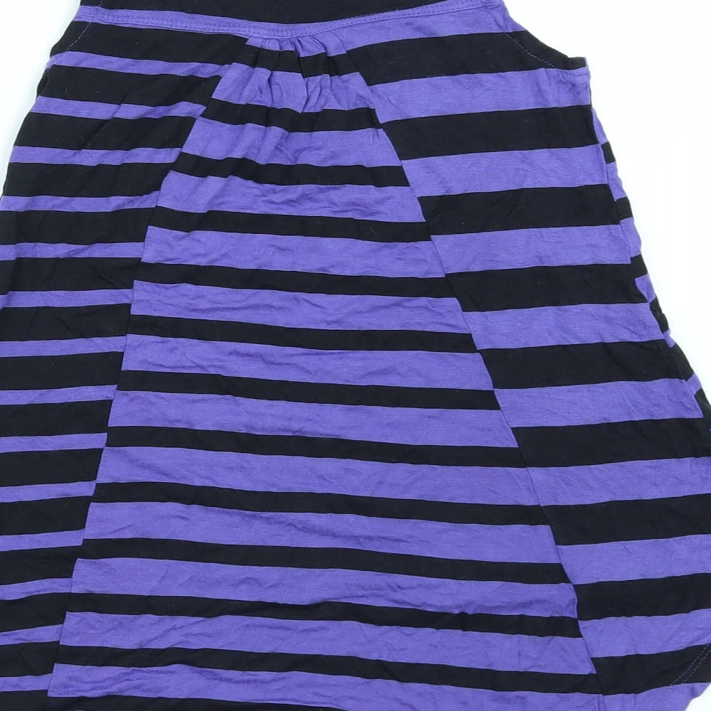Marks and Spencer Girls Purple Striped Basic T-Shirt Size 8-9 Years