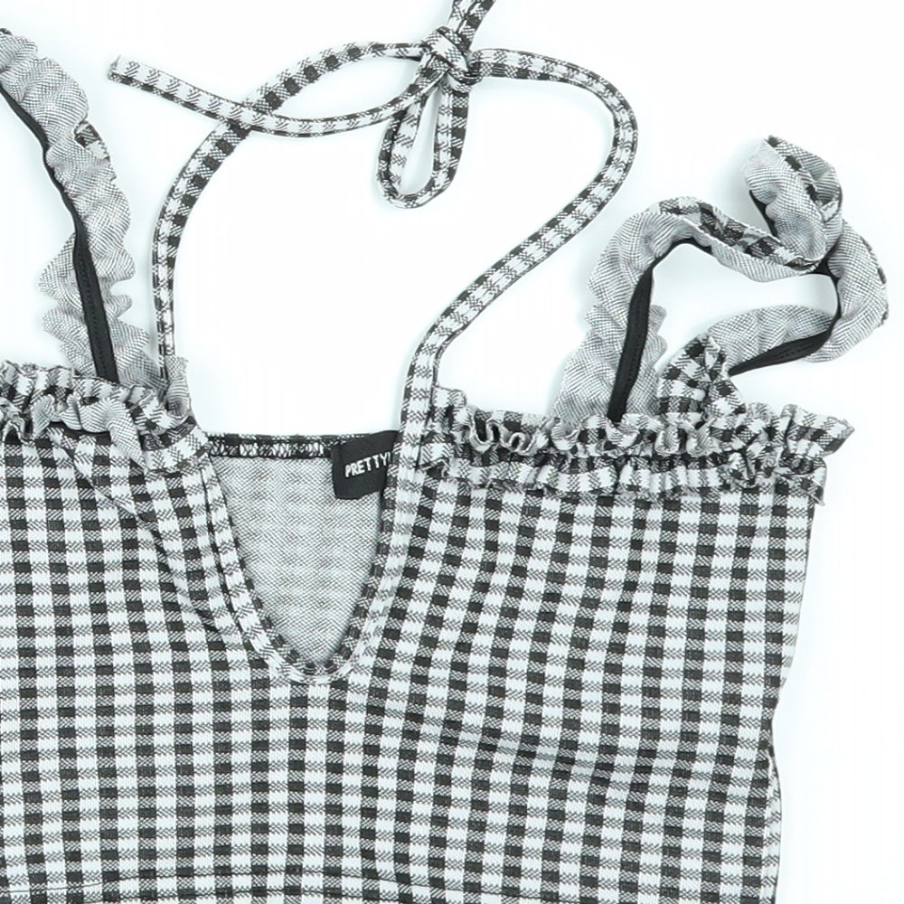 PRETTYLITTLETHING Womens Black Check Cropped Blouse Size 4