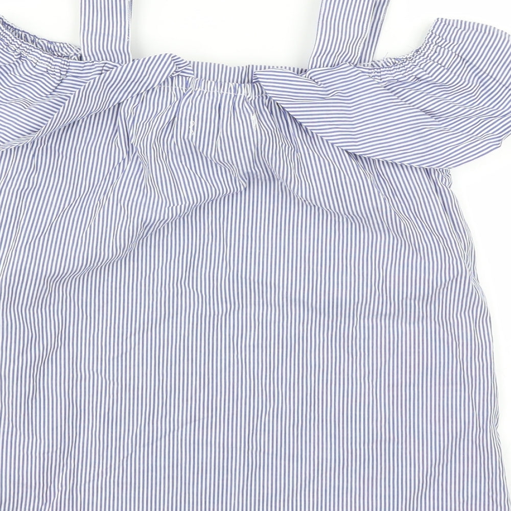 Primark Womens Blue Striped Basic Blouse Size 4