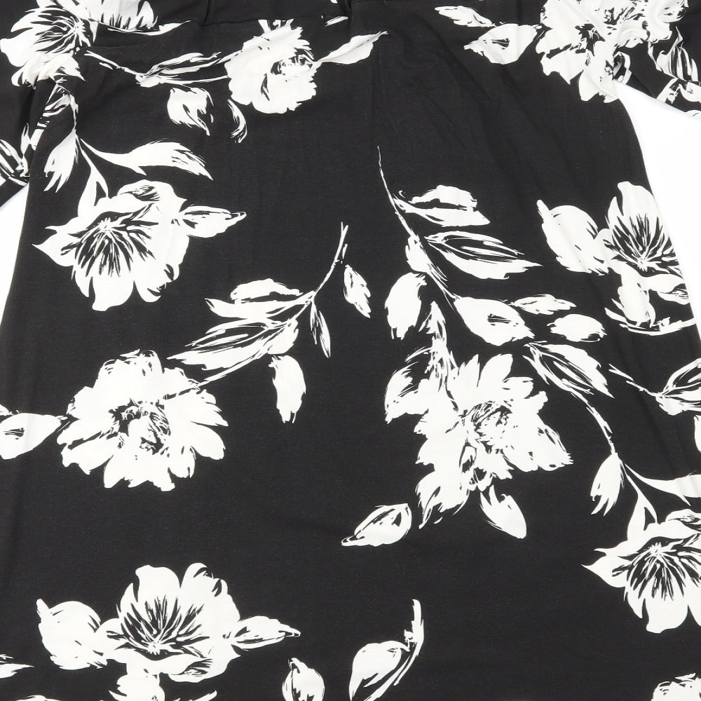 Boohoo Womens Black Floral A-Line Size 8