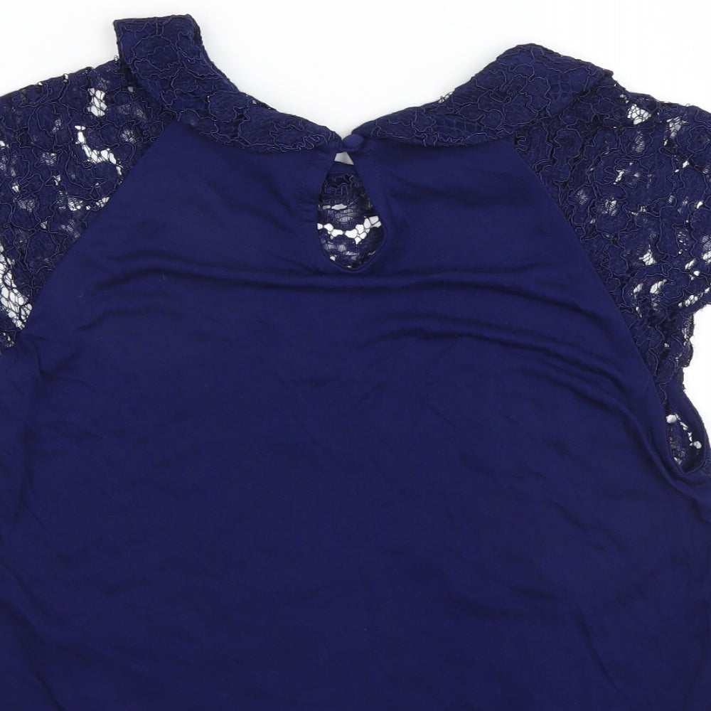 Topshop Womens Blue Floral Basic Blouse Size 10 - cut out front detail