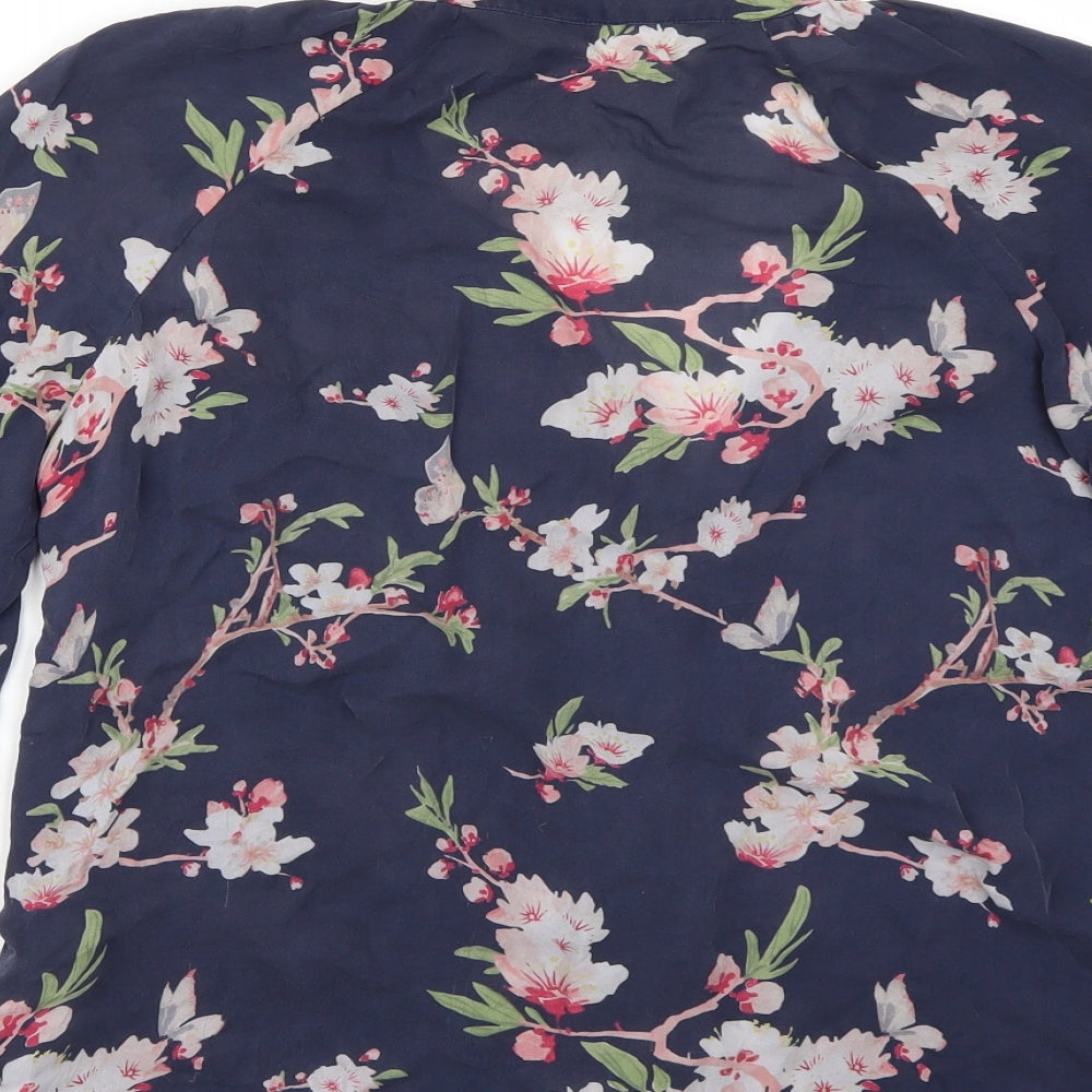 Preworn Womens Blue Floral Basic Blouse Size XS