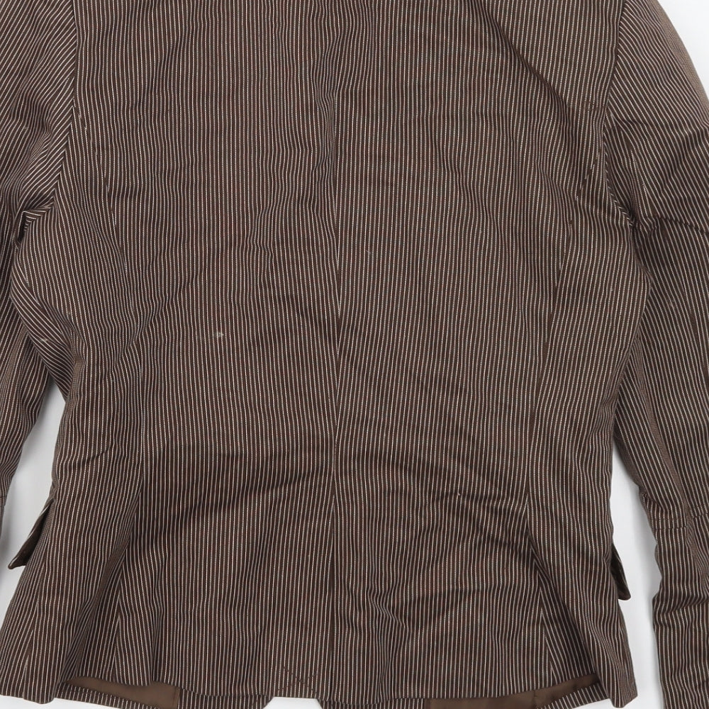 H&M Womens Brown Striped Jacket Suit Jacket Size 8
