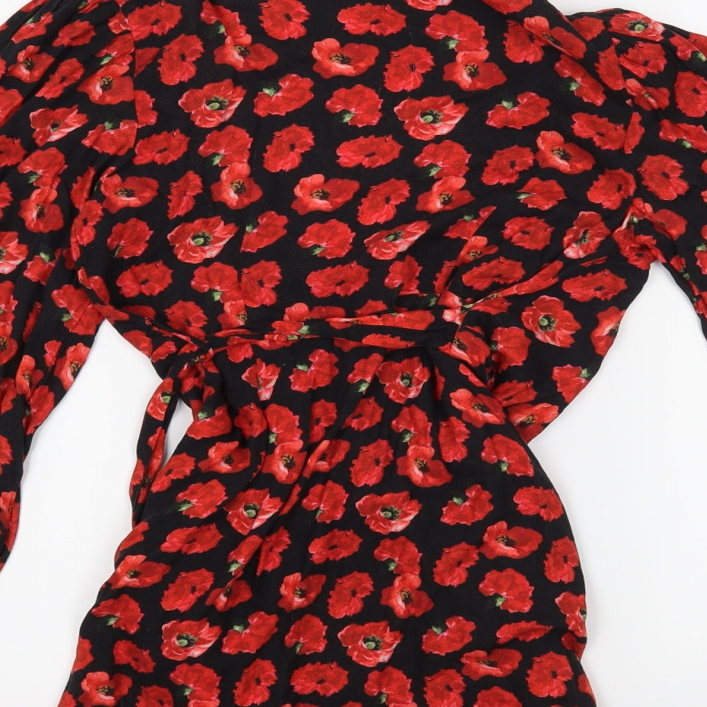 Pull & Bear Womens Black Floral Basic Blouse Size S