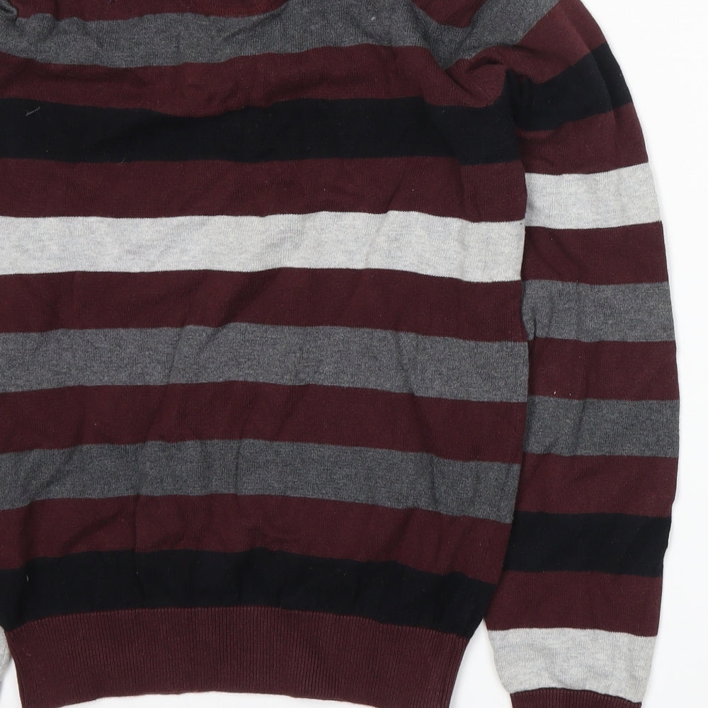 Cedarwood State Mens Red Striped Henley Jumper Size S