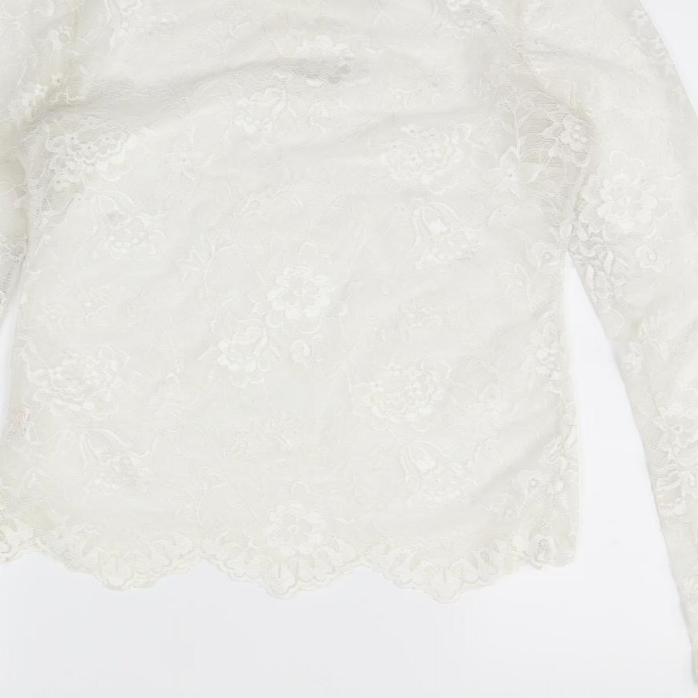 charlotte & co Womens White Floral Basic Blouse Size S