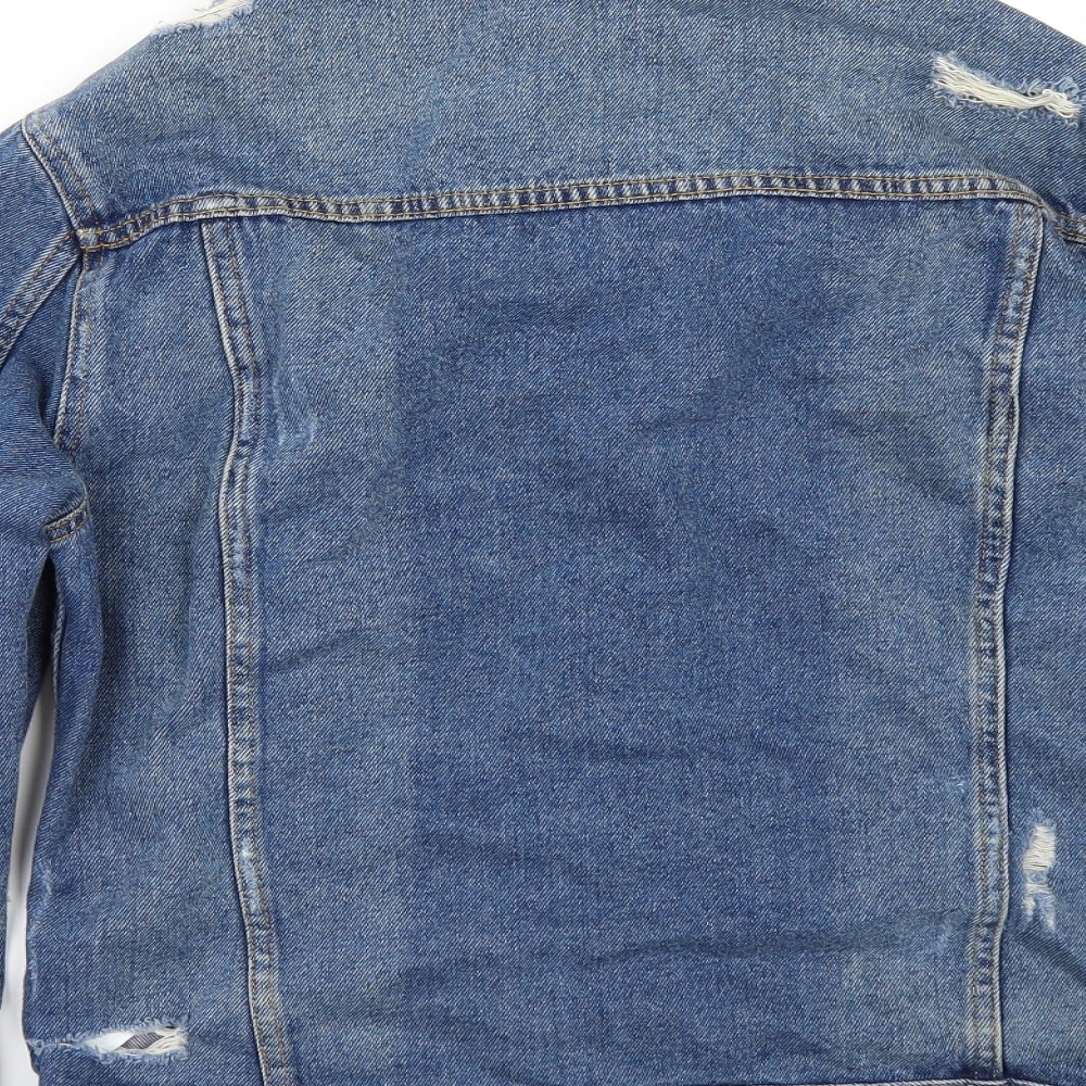 New Look Womens Blue Denim Jacket Size 6 - DISTRESSED