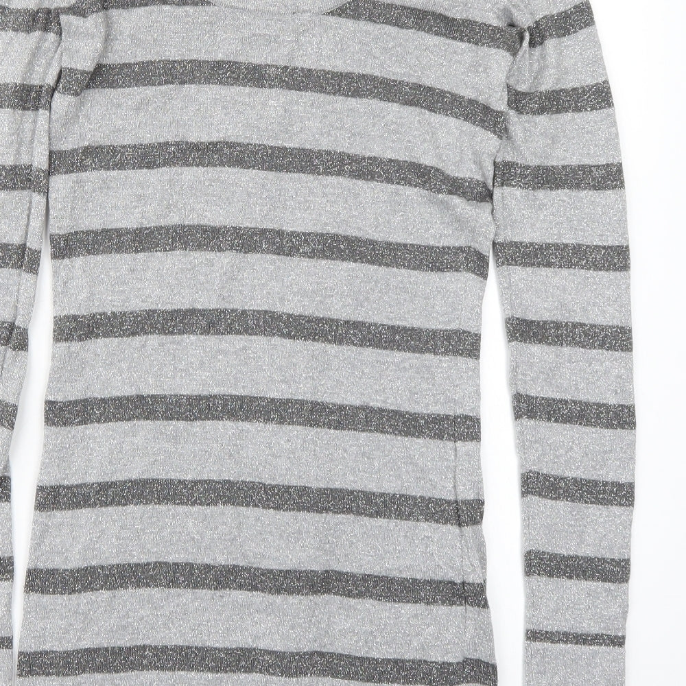 Dorothy Perkins Womens Grey Striped Pullover Jumper Size 8