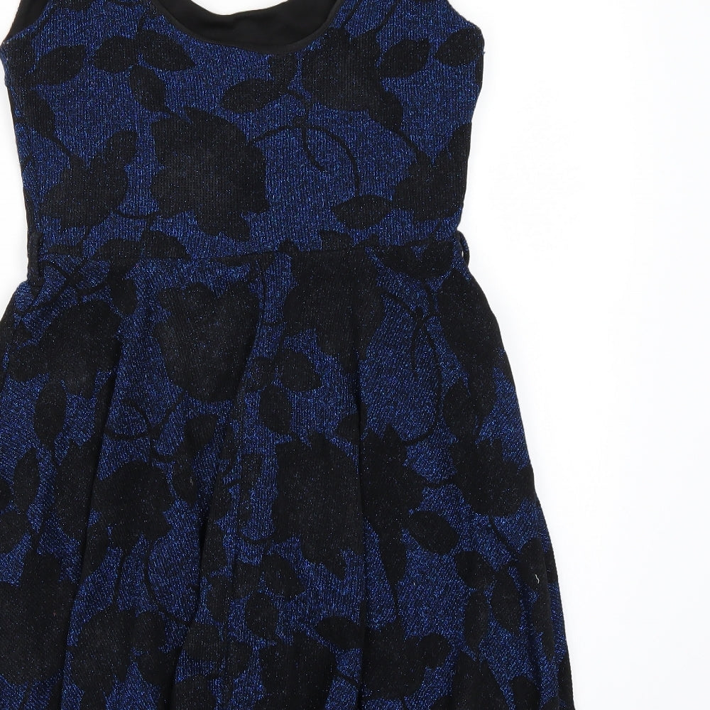 Club L Womens Blue Floral A-Line Size 10