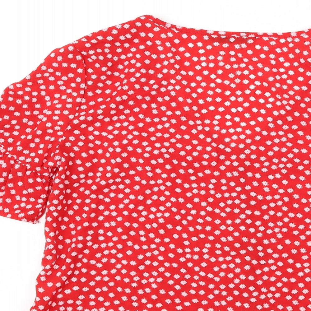 SheIn Womens Red Floral Basic Blouse Size XS