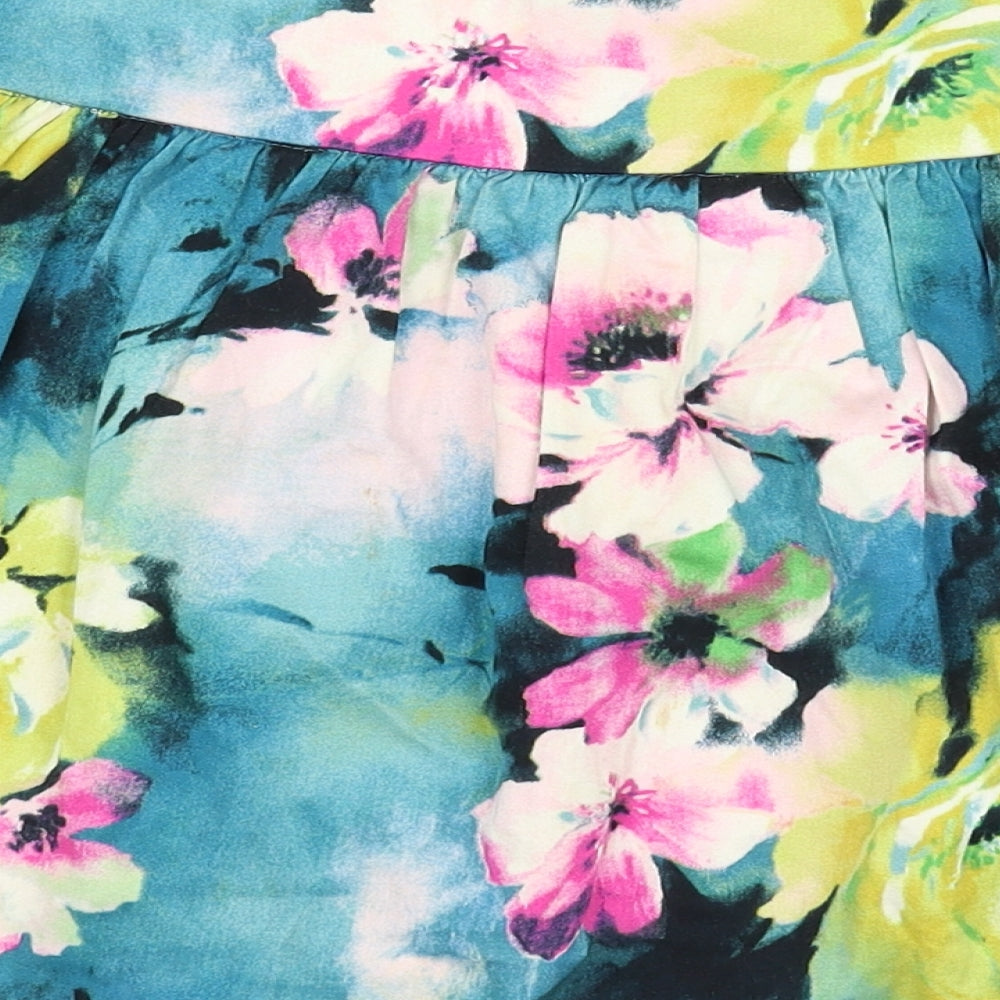 Lux Womens Blue Floral Skater Skirt Size S