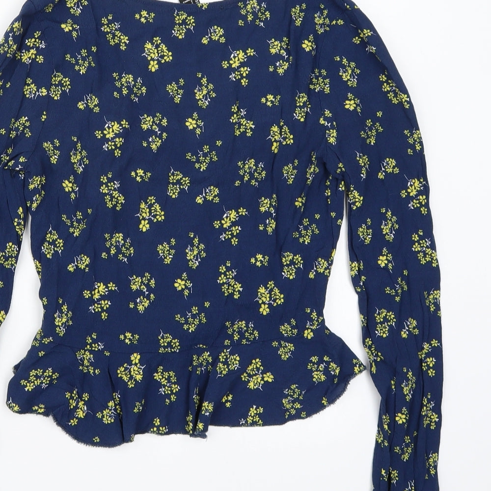 FOREVER 21 Womens Blue Floral Cropped T-Shirt Size S
