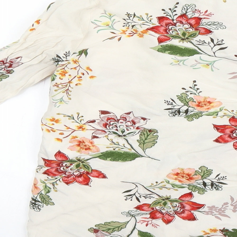 Bershka Womens Beige Floral Basic Blouse Size 6