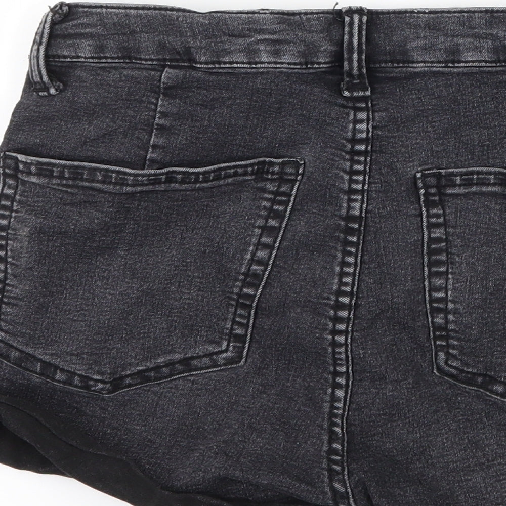 Bershka Womens Black Denim Hot Pants Shorts Size 8