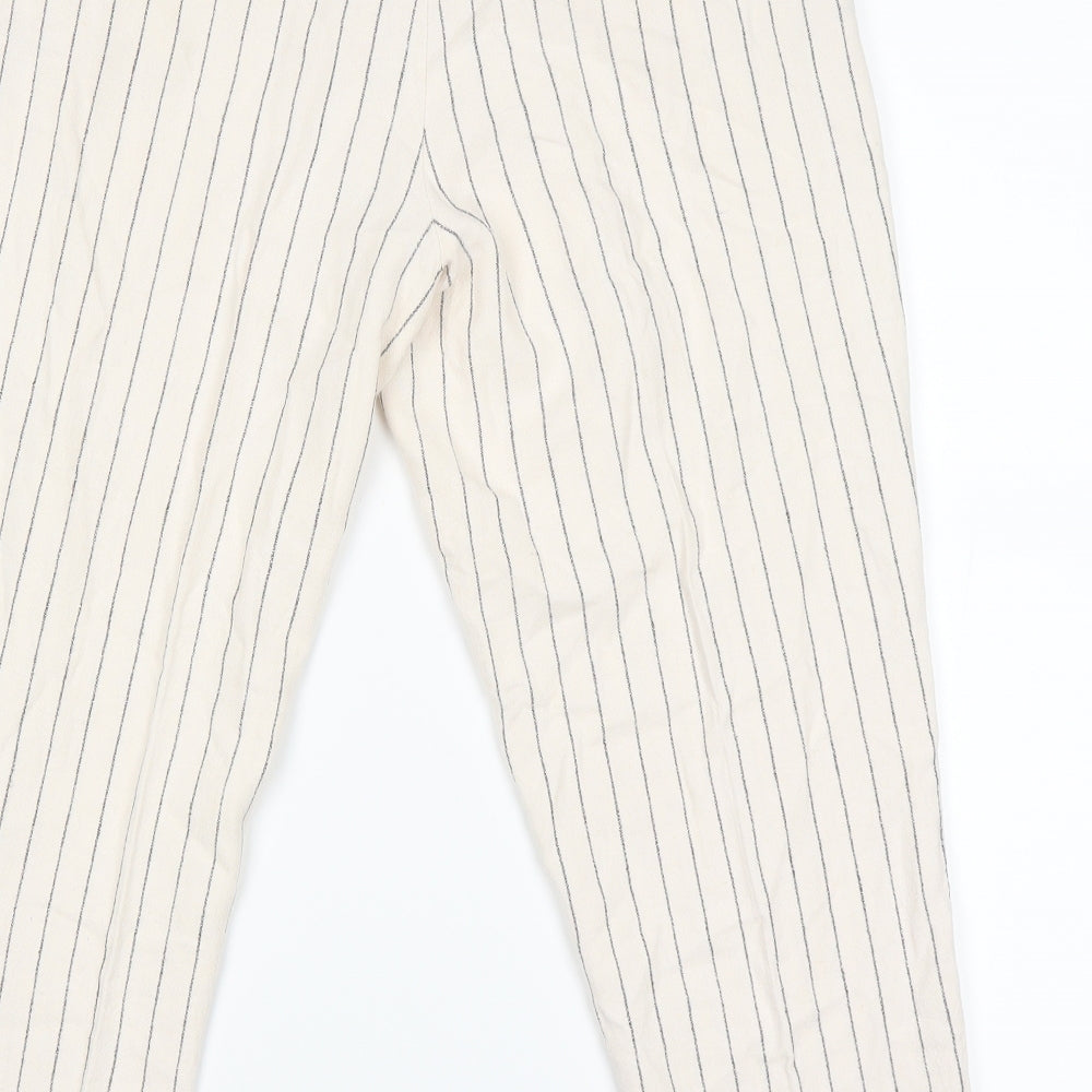 Marks and Spencer Womens Beige Striped Chino Trousers Size 12 L24 in