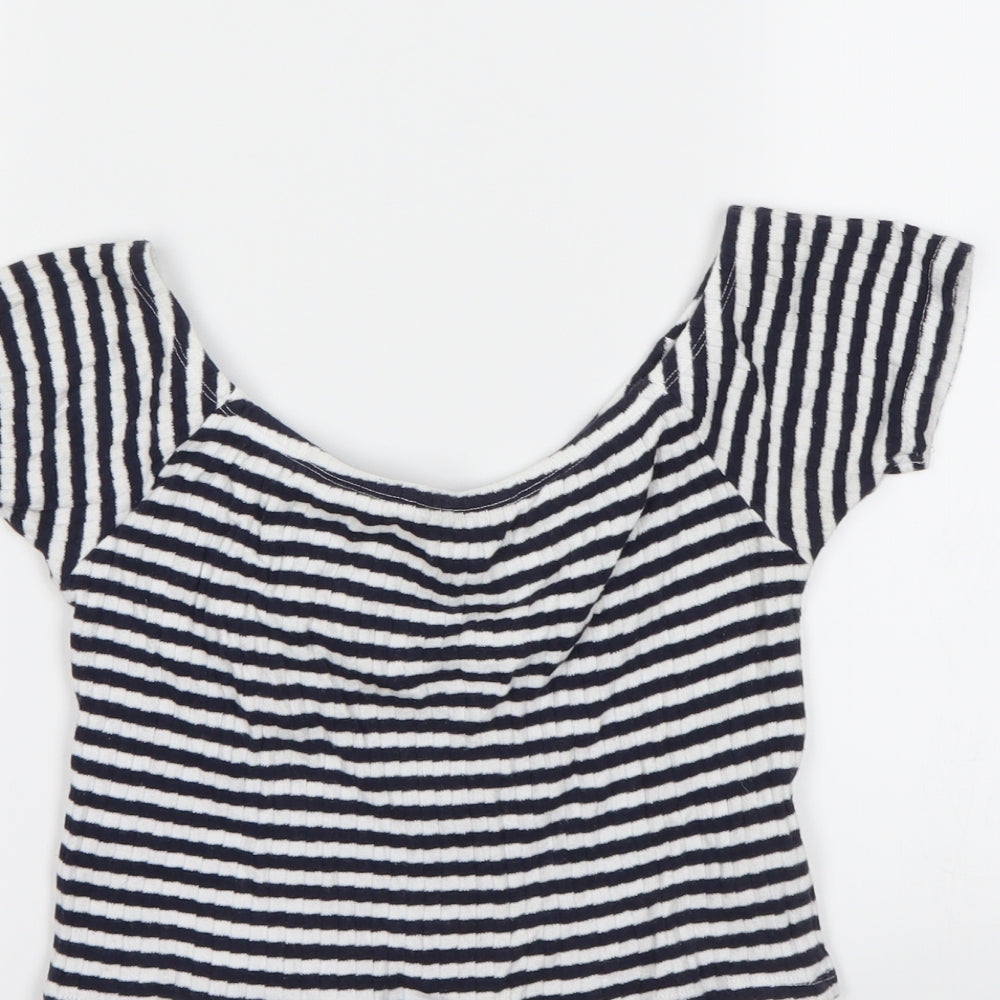 New Look Womens Blue Striped Basic T-Shirt Size 12