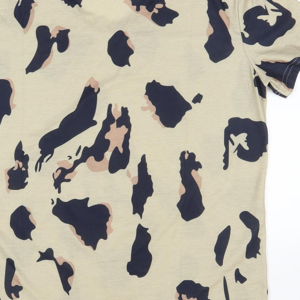 Preworn Womens Beige Animal Print Basic T-Shirt Size L