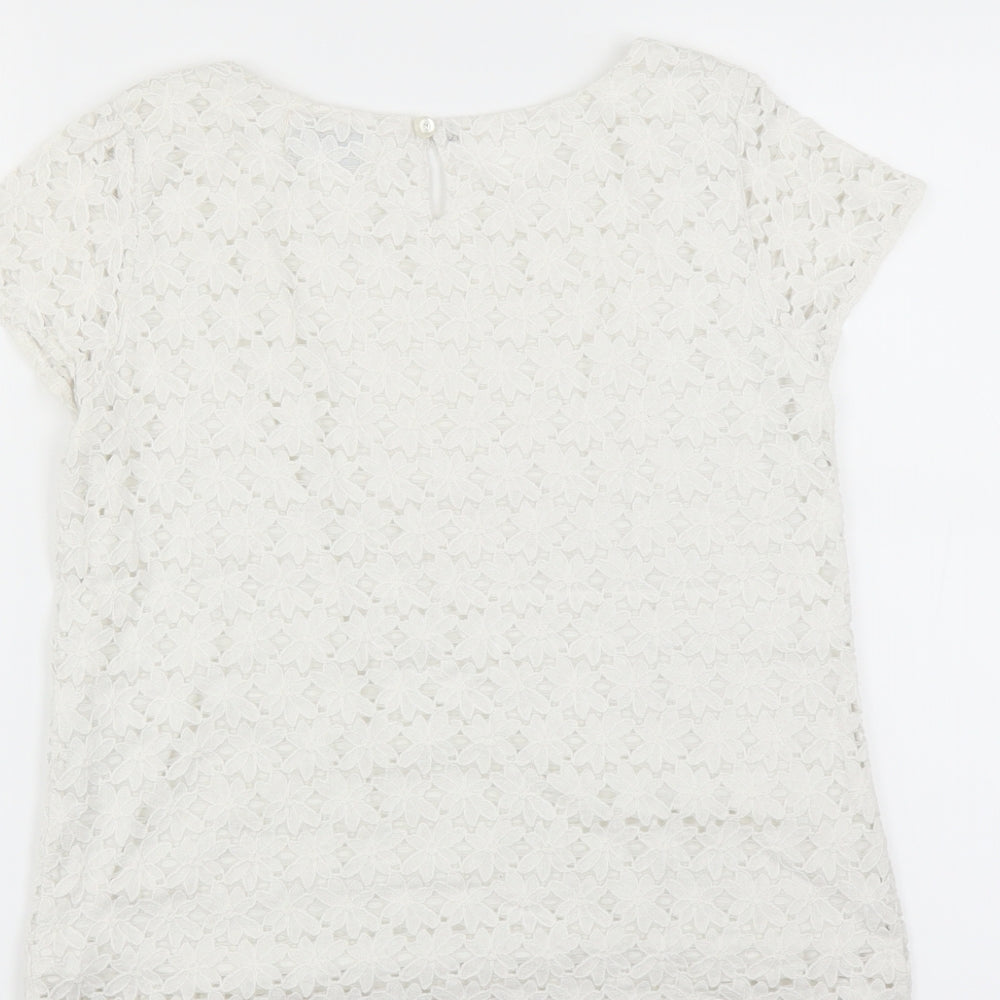Index Womens White Floral Basic Blouse Size M