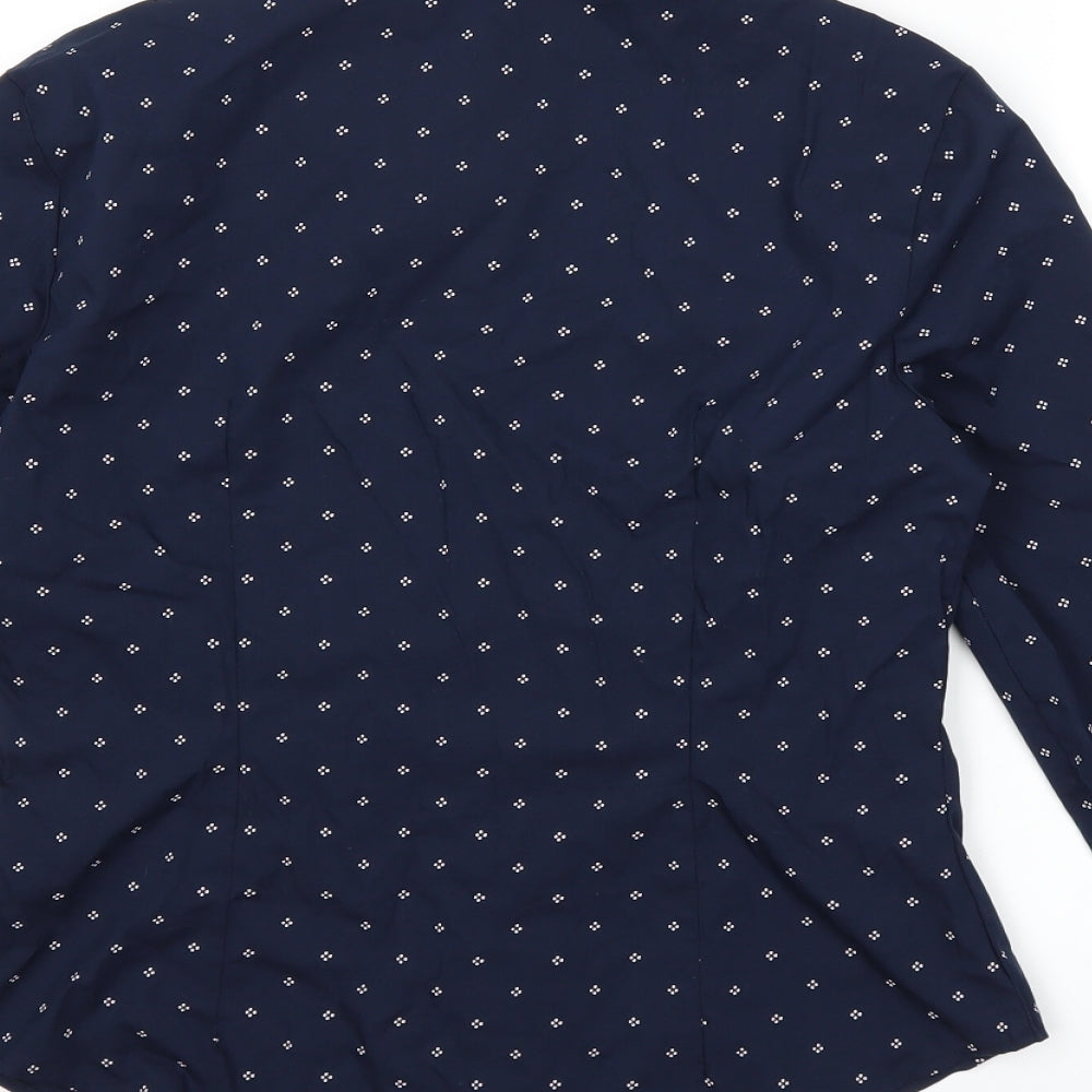 Marks and Spencer Womens Blue Geometric Basic Button-Up Size 8