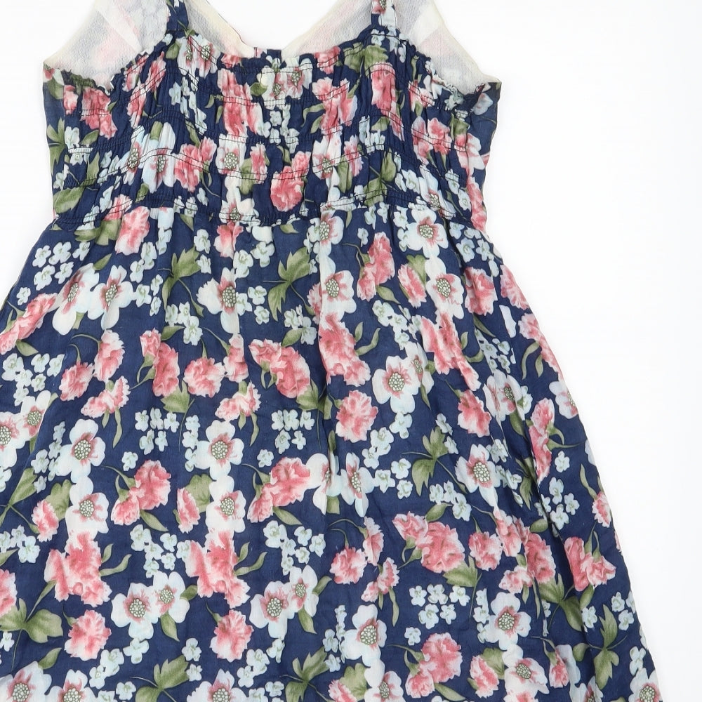 159 ma Womens Blue Floral Woven A-Line Size M