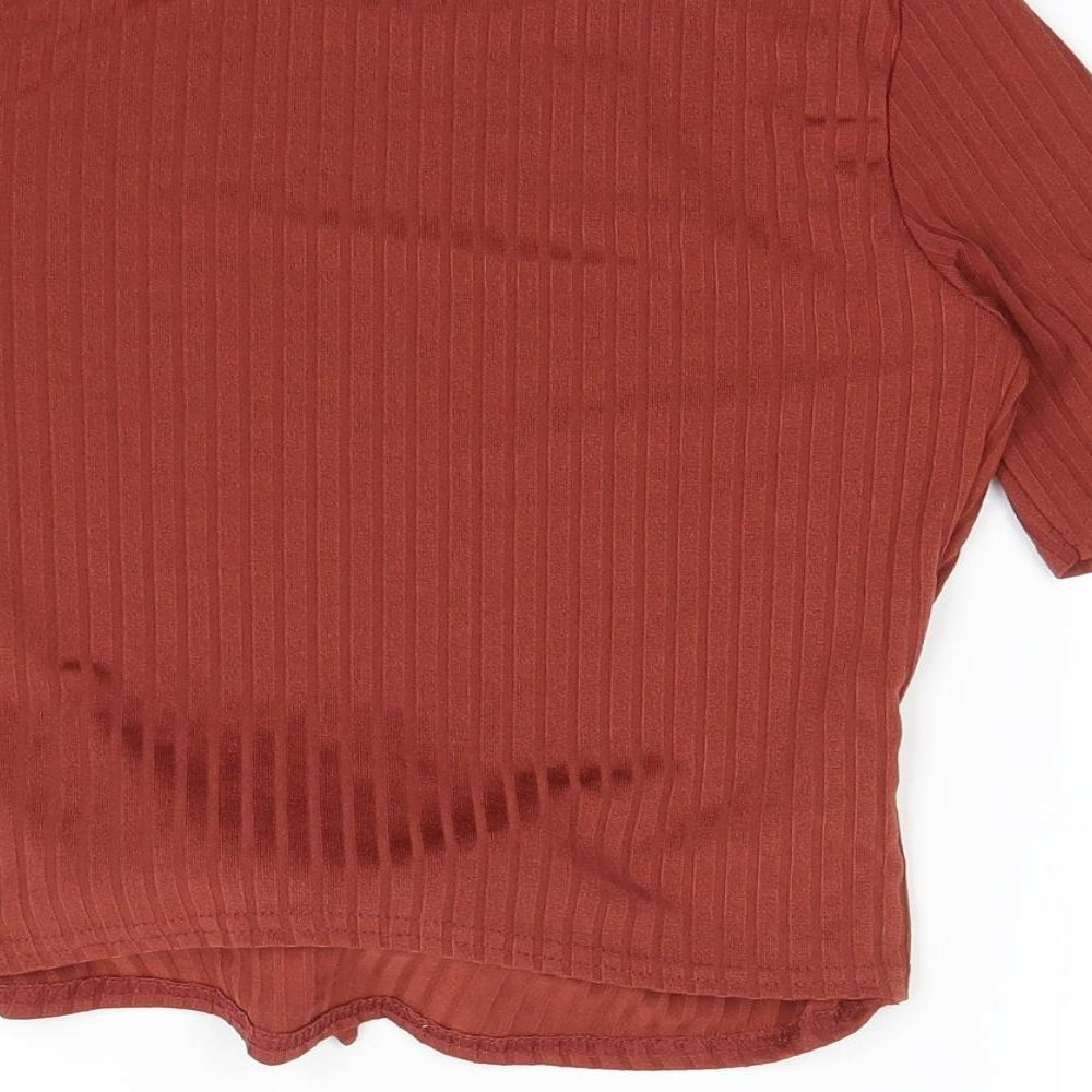 Misspap Womens Brown Basic T-Shirt Size 10
