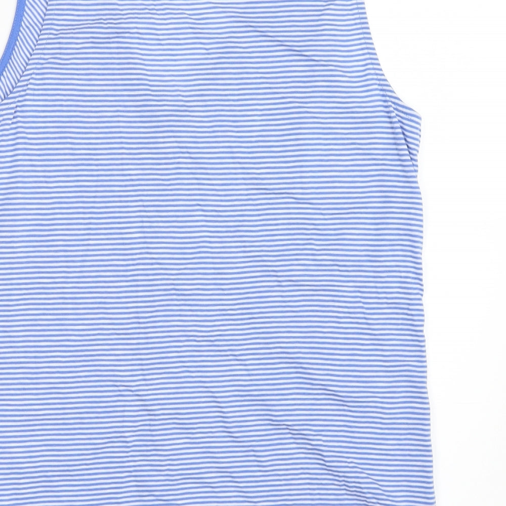 M&Co Womens Blue Striped Basic Button-Up Size 12