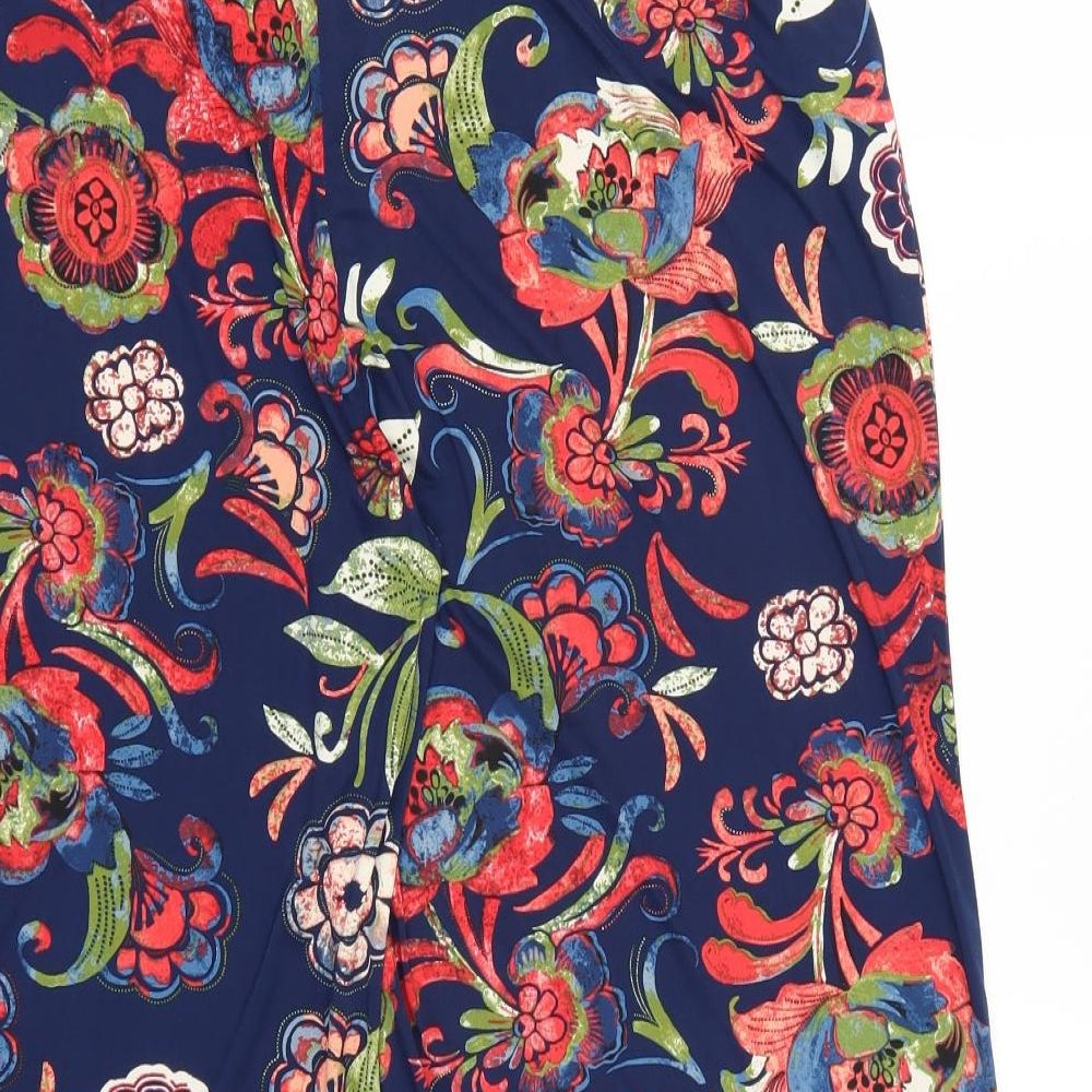 Arista Womens Blue Floral Satin Trousers Size 14 L22 in