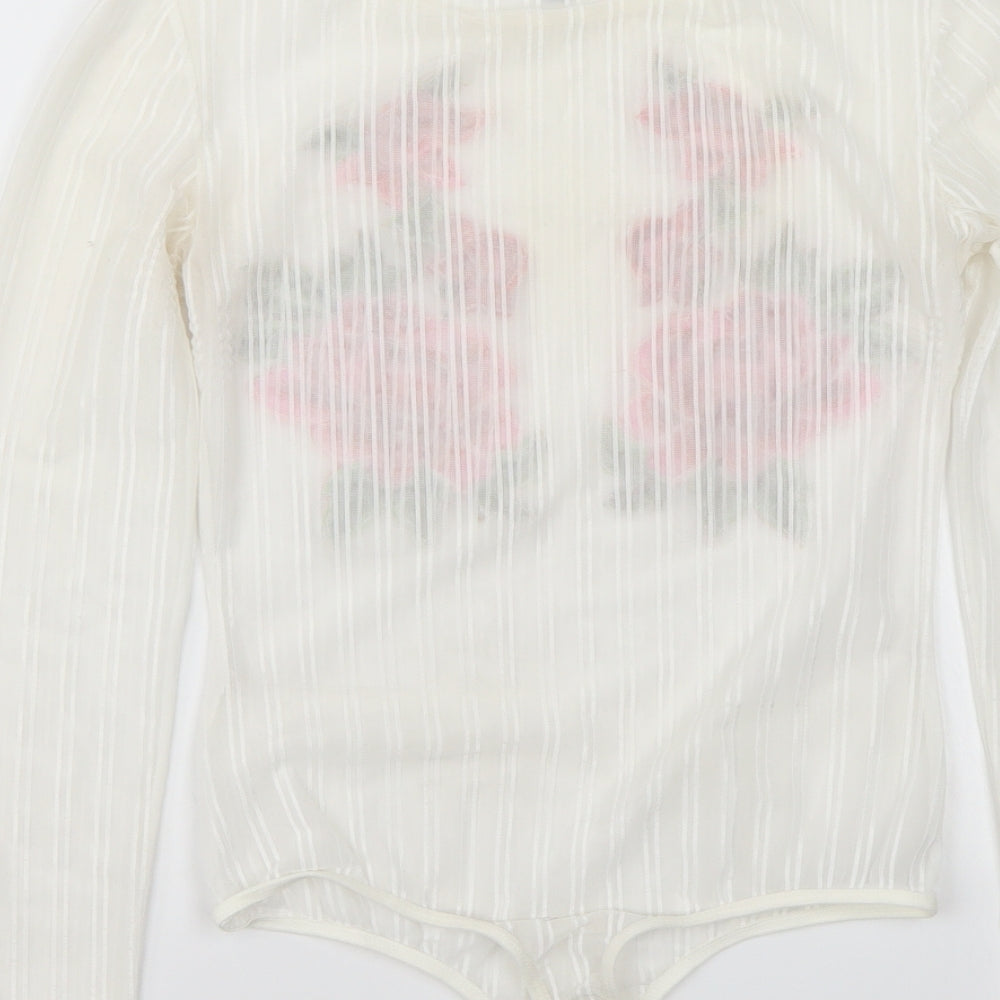 pretty little Thing Womens White Floral Bodysuit One-Piece Size 8