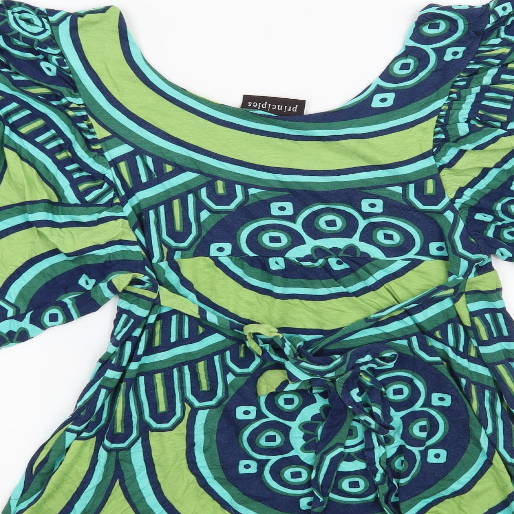 Principles Womens Blue Geometric Basic Blouse Size 12