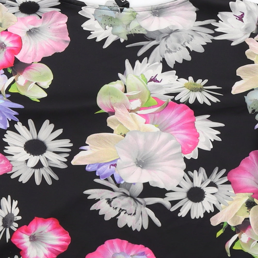 Divided Womens Black Floral Basic T-Shirt Size M