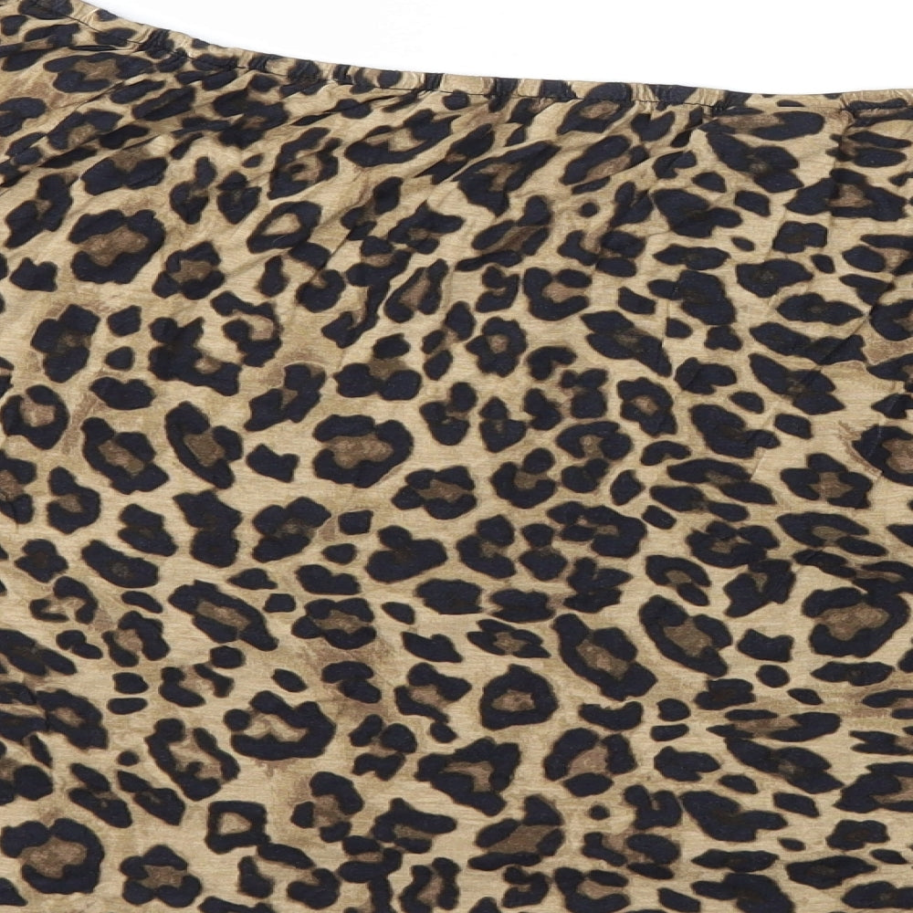 H&M Womens Brown Animal Print Basic Blouse Size 2XL