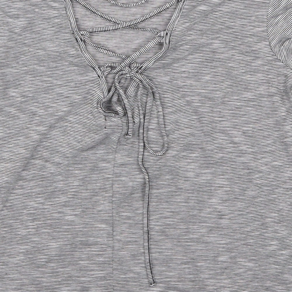 H&M Womens Grey Striped Basic T-Shirt Size M