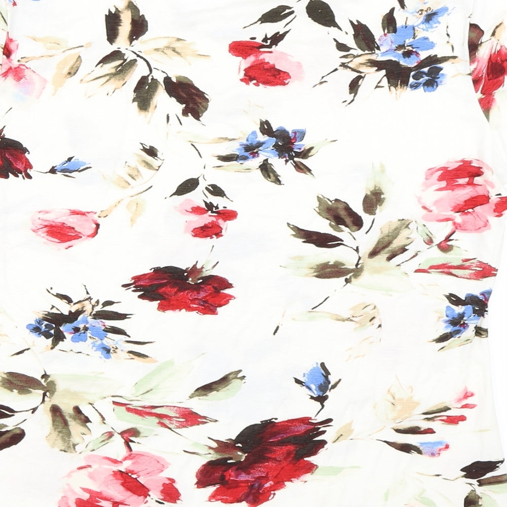 Afibel Womens Ivory Floral Basic T-Shirt Size S
