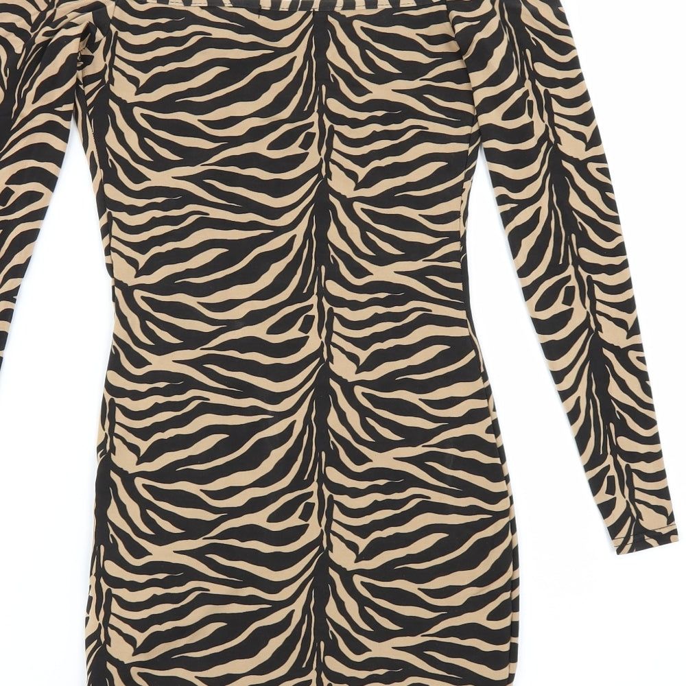PRETTYLITTLETHING Womens Beige Animal Print Mini Size 8