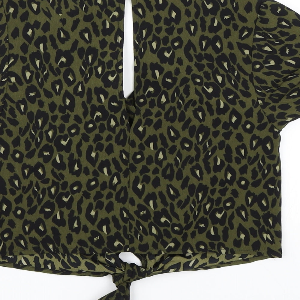 New Look Girls Green Animal Print Basic Blouse Size 10 Years
