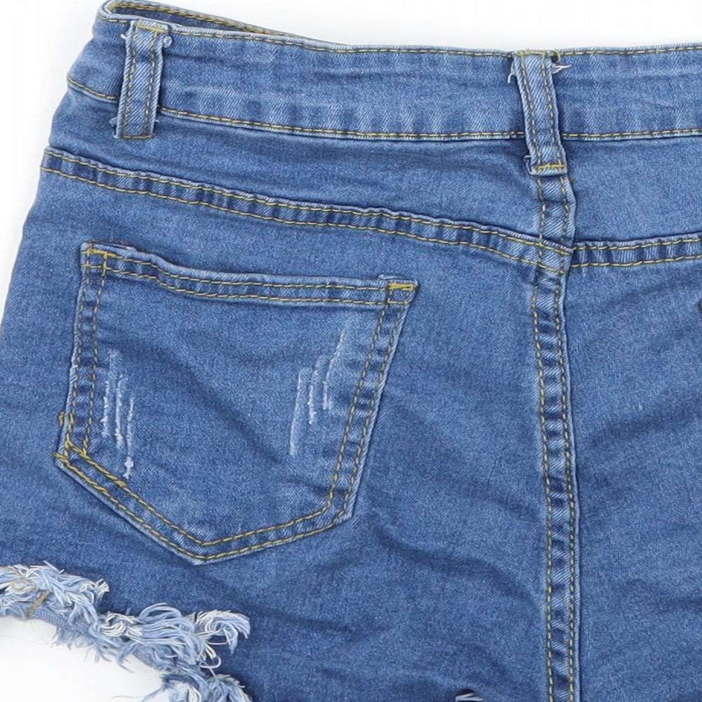 Preworn Girls Blue Denim Hot Pants Shorts Size M - Distressed