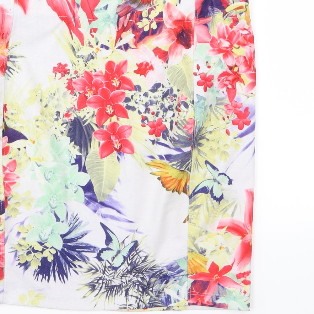 Zara Womens Multicoloured Floral Jersey Bandage Skirt Size S