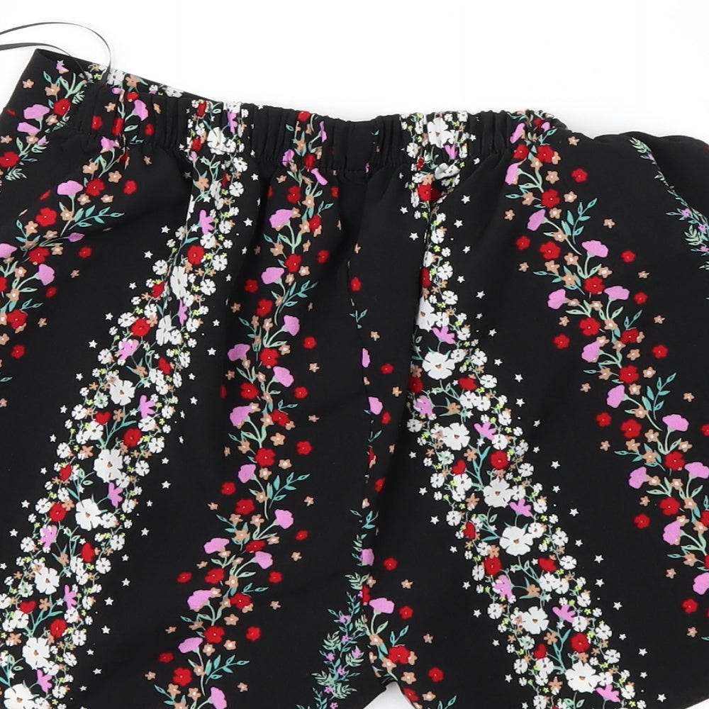 Preworn Womens Black Floral Paperbag Shorts Size 8