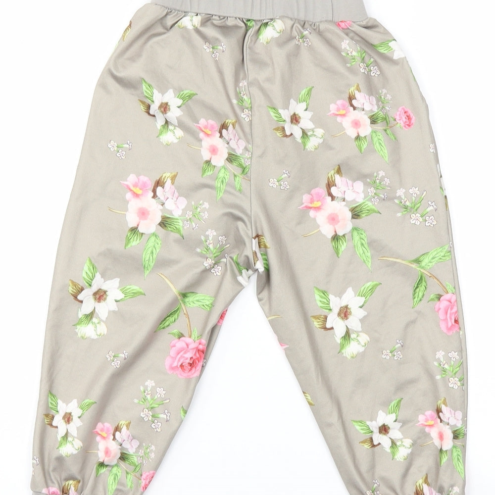 Preworn Girls Grey Floral Harem Trousers Size 8 Years