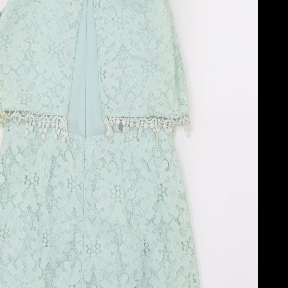 Topshop Womens Green Fair Isle A-Line Size 8