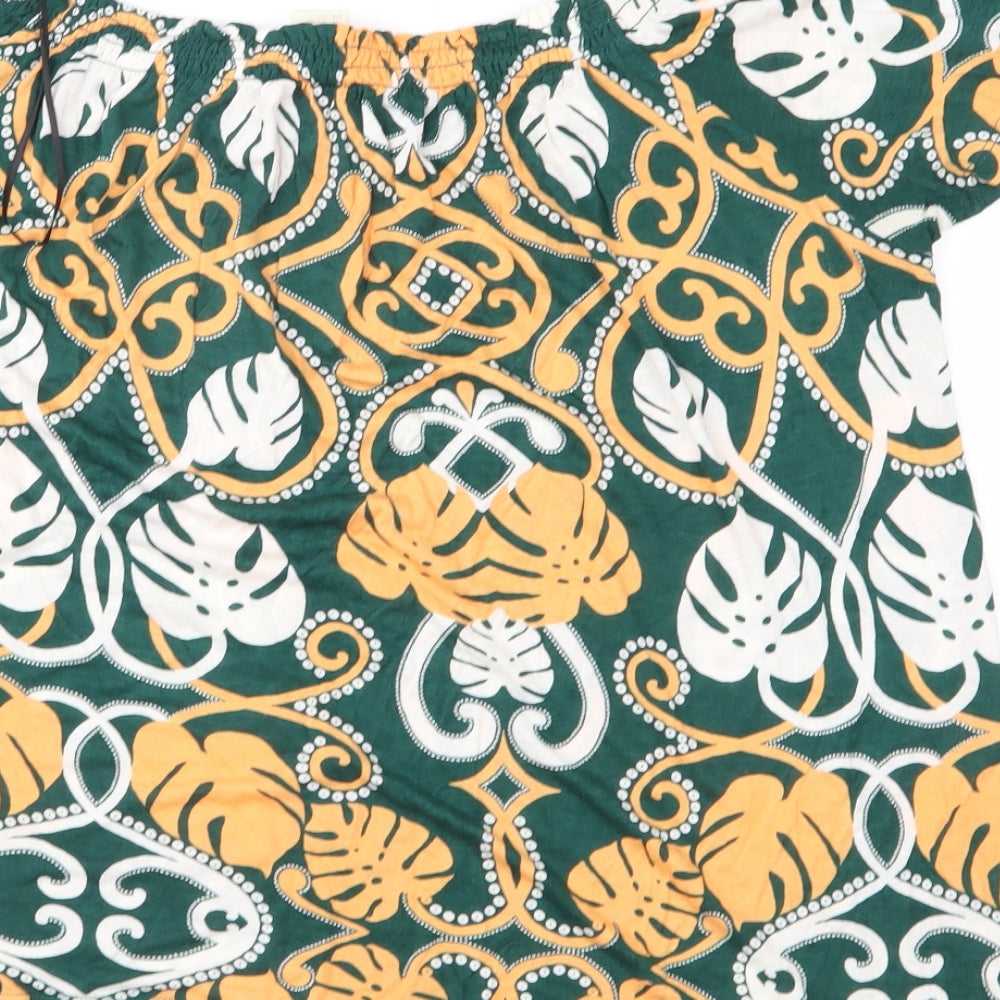 H&M Womens Green Floral Jersey Basic Blouse Size S