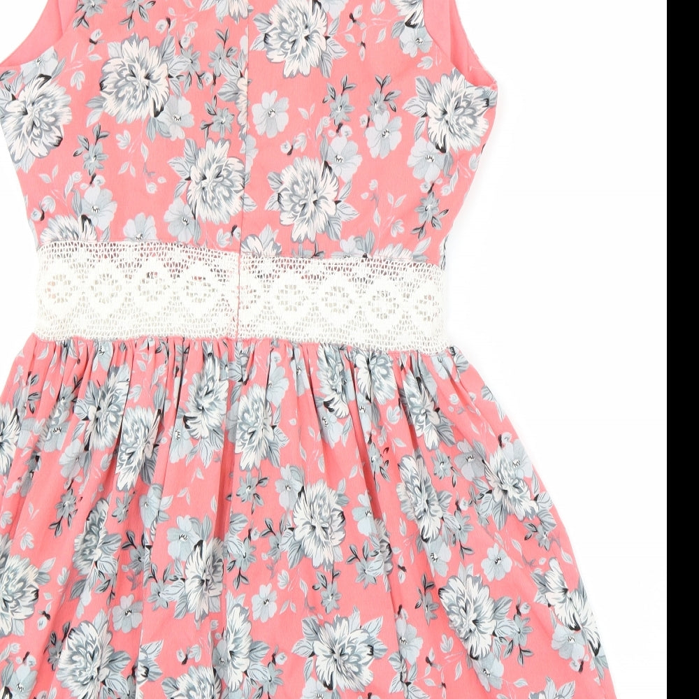 Newlook Womens Pink Floral A-Line Size 12