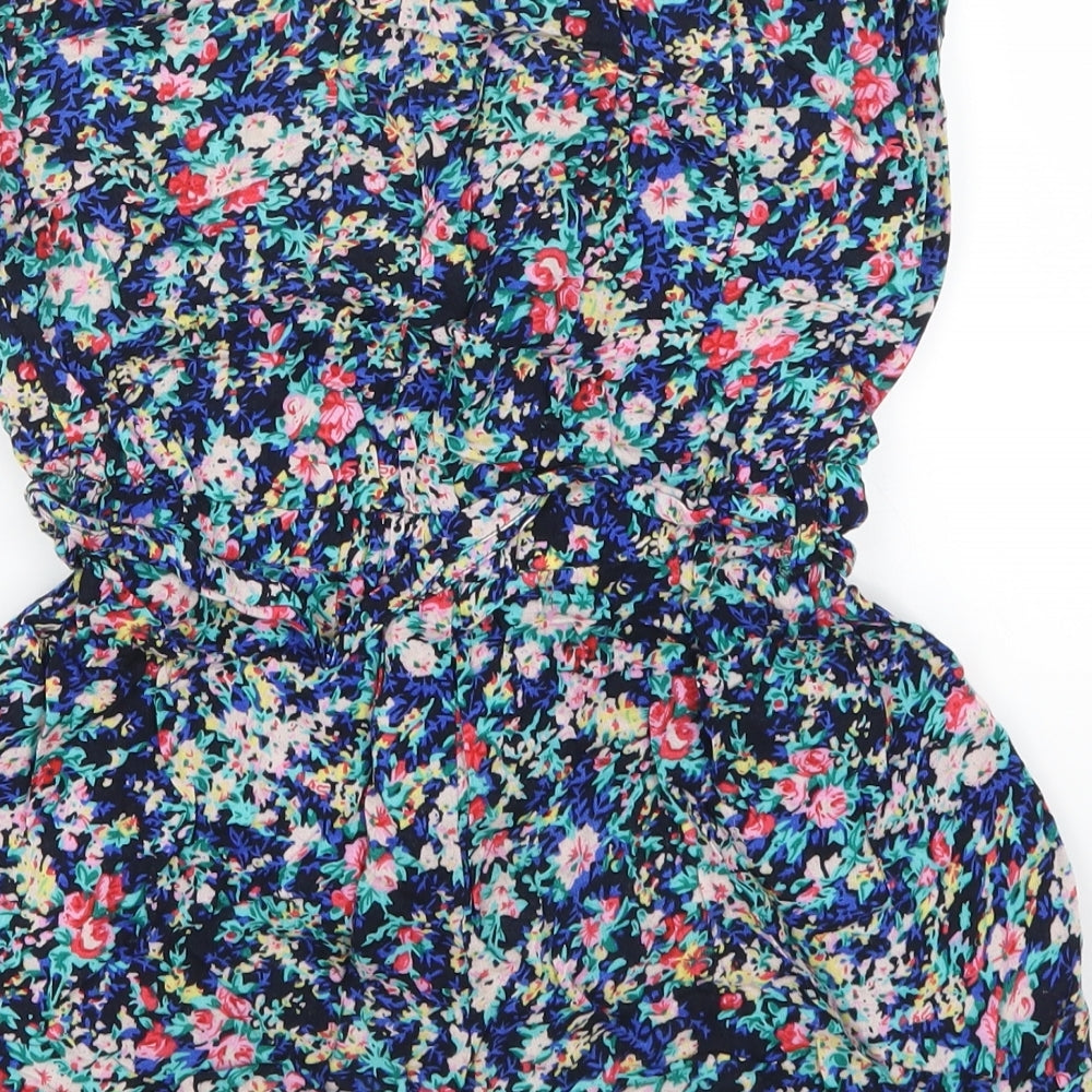 Paris Womens Blue Floral Playsuit One-Piece Size S