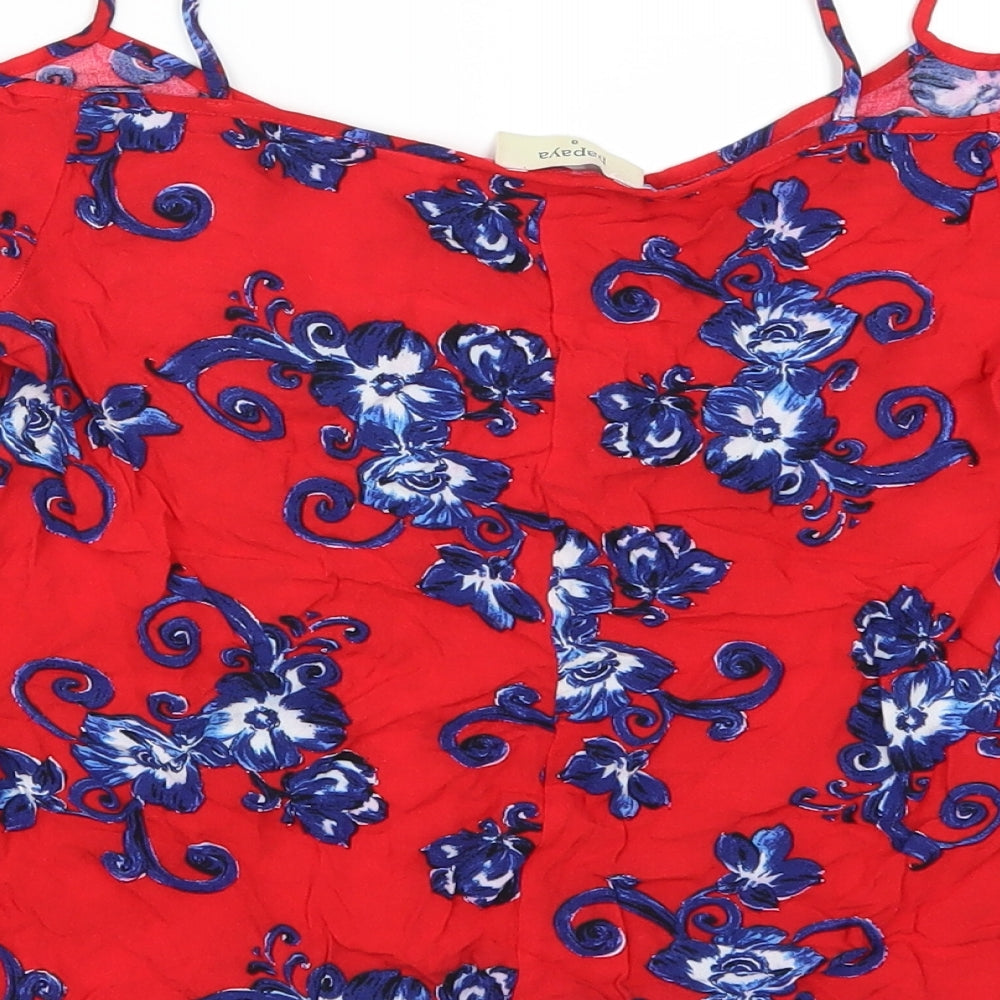 Papaya Womens Red Floral Basic T-Shirt Size 8
