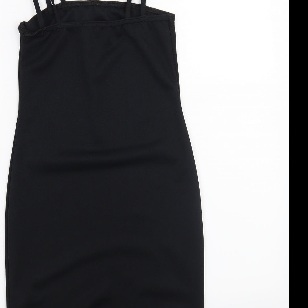 Brand and care label for Missguided women’s black a-line, size UK 8