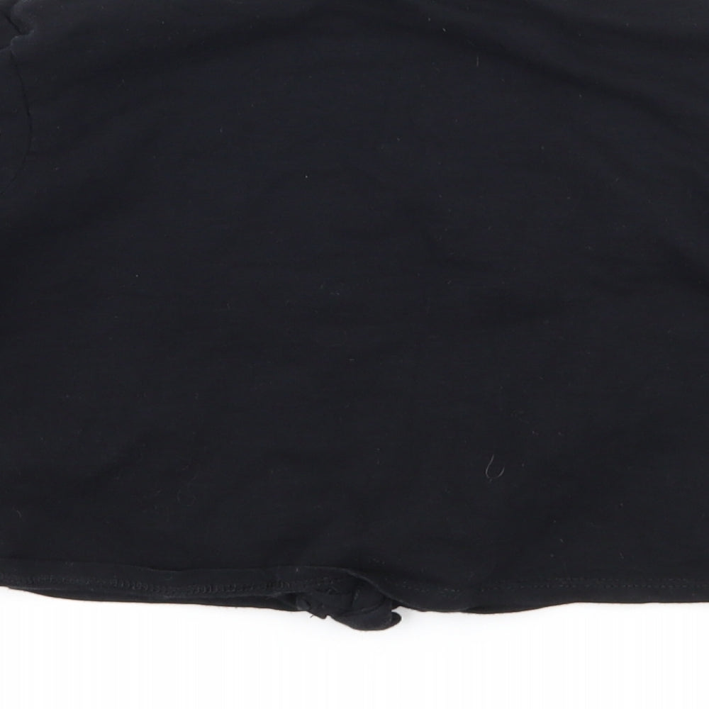 F&F Girls Black Basic T-Shirt Size 6-7 Years - shine tie knot front