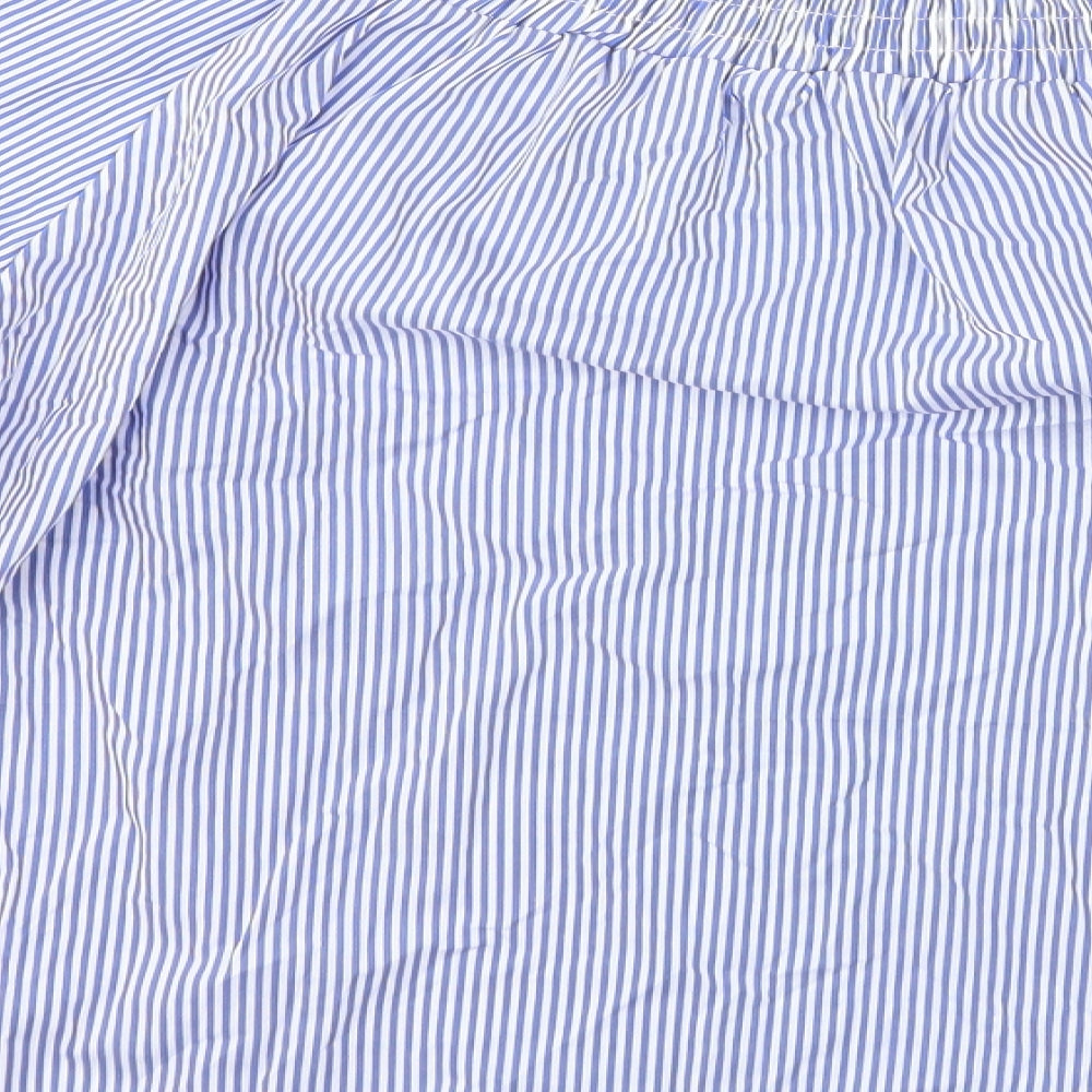Boohoo Womens Blue Striped Basic Blouse Size S