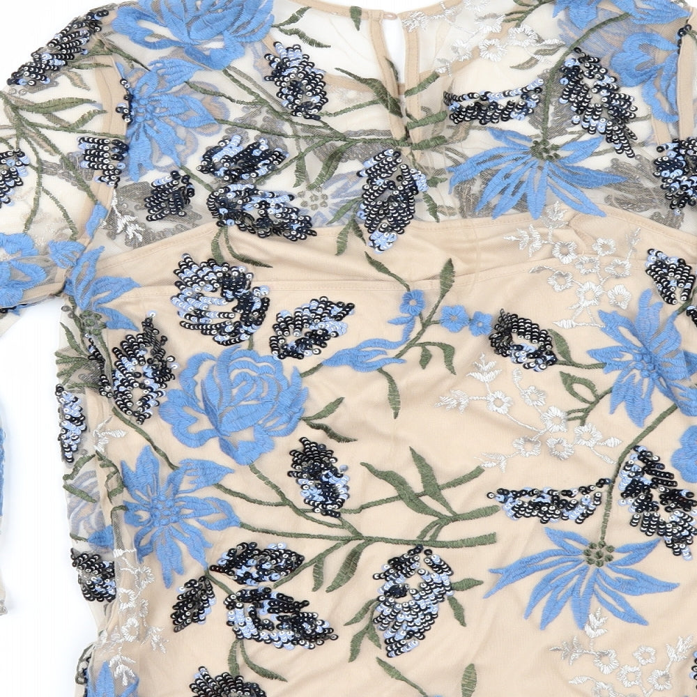 Marks & Spencer Womens Beige Floral Tunic Blouse Size 10 - flared sleeves